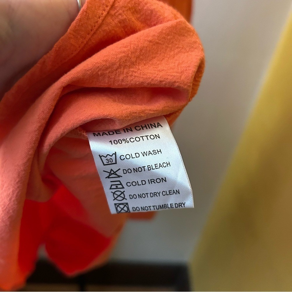 Ivy City Co. Sage Dress Puff Sleeve Mini Smocked Pockets Coral Orange NWT Size L - Picture 7 of 7